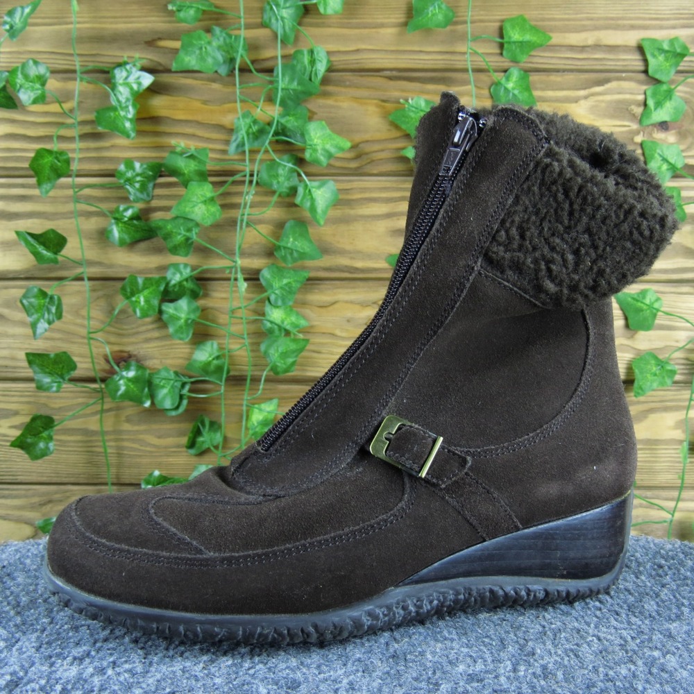 Sudini Women 8.5 Brown Suede Shearling Lined Wedge Boots Zip Up Cozy Winter‎